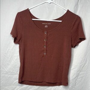American Eagle Outfitters Brown Ribbed Crop Tee